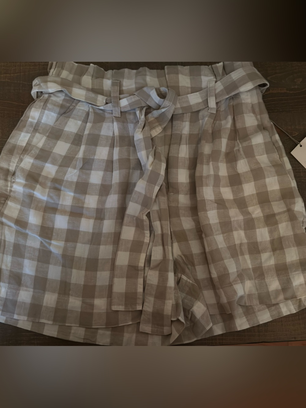 a new day Beige and White Gingham High-Waist Paperbag Shorts